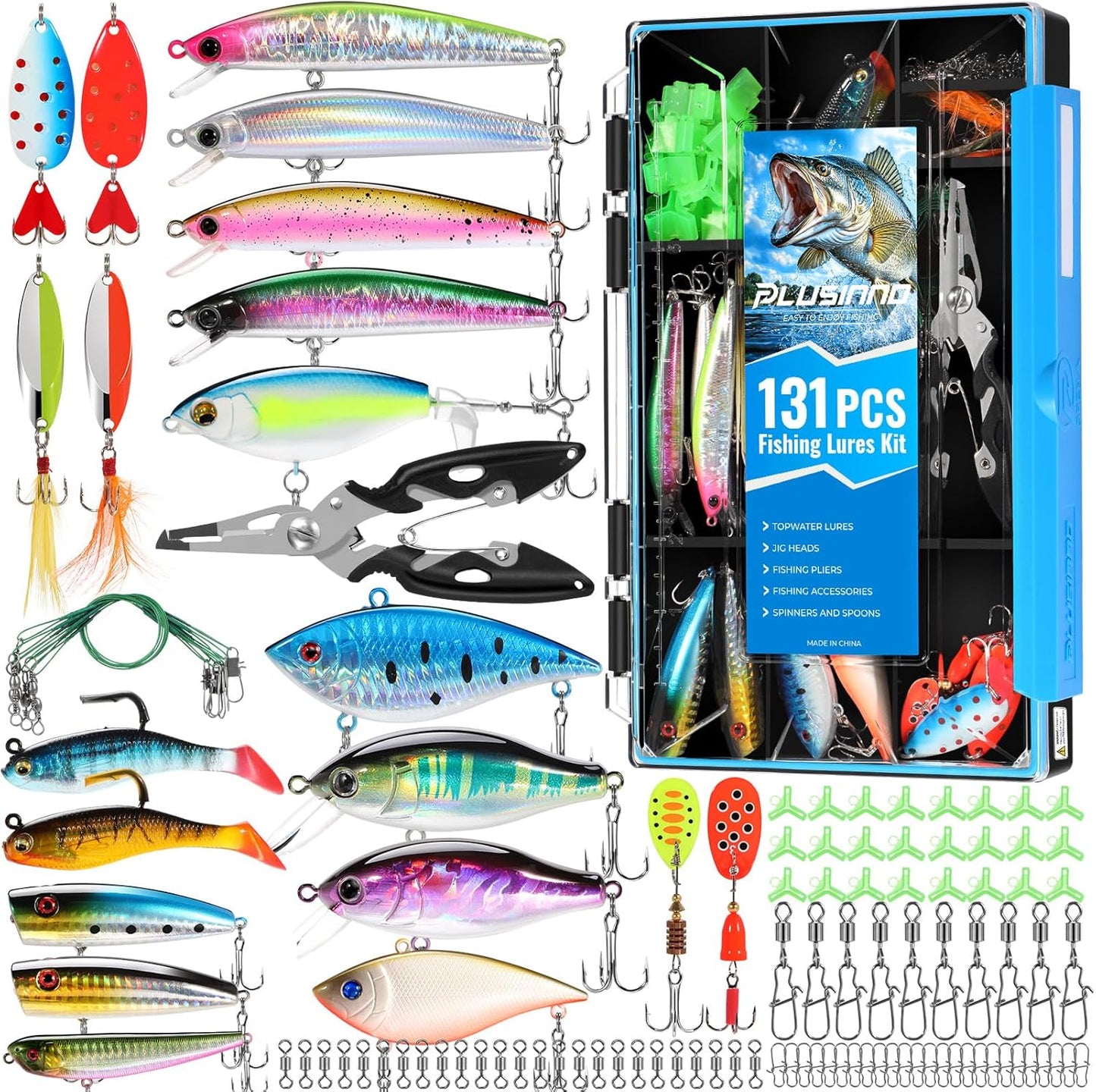 PLUSINNO Fishing Lures Tackle Box for Bass and Trout Fishing
