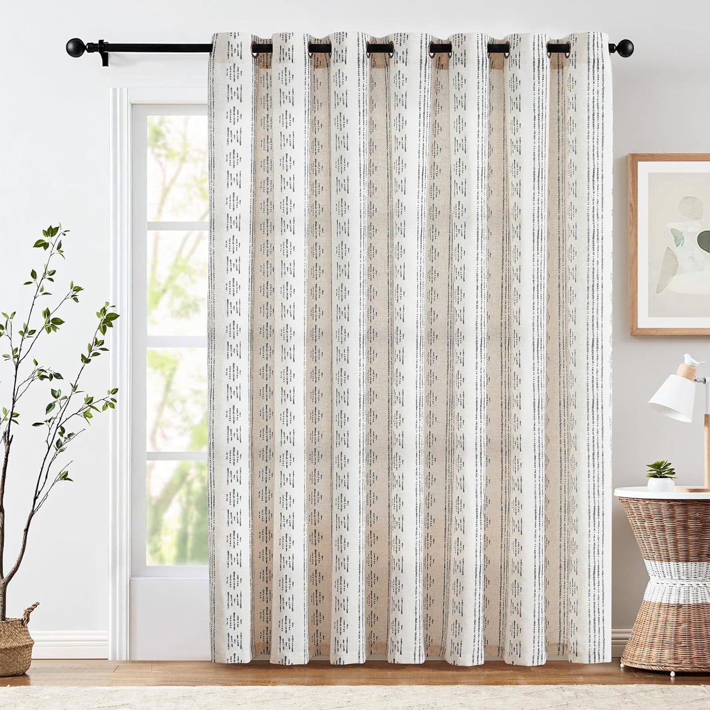 Jinchan Boho Linen Blend Sliding Patio Door Curtains for Style