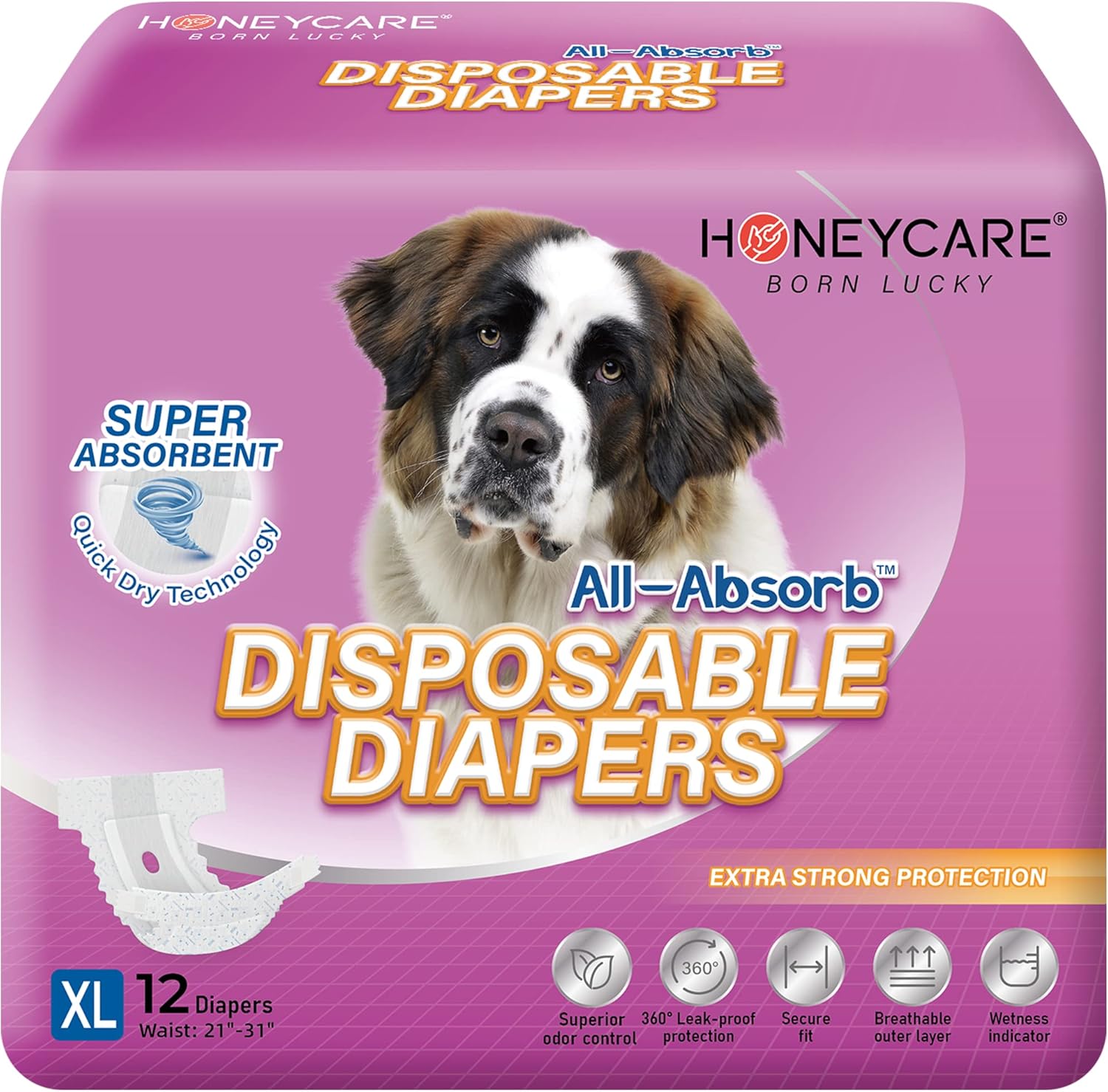 HONEY CARE XL Dog Diapers - 12 Count, Bigger Size, Super Absorbent