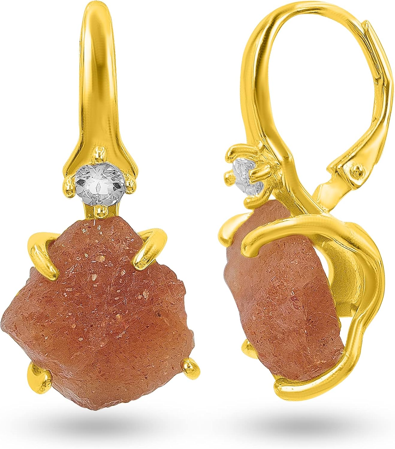 Real Raw Crystal Drop Earrings with Real Gold for Special Gifts