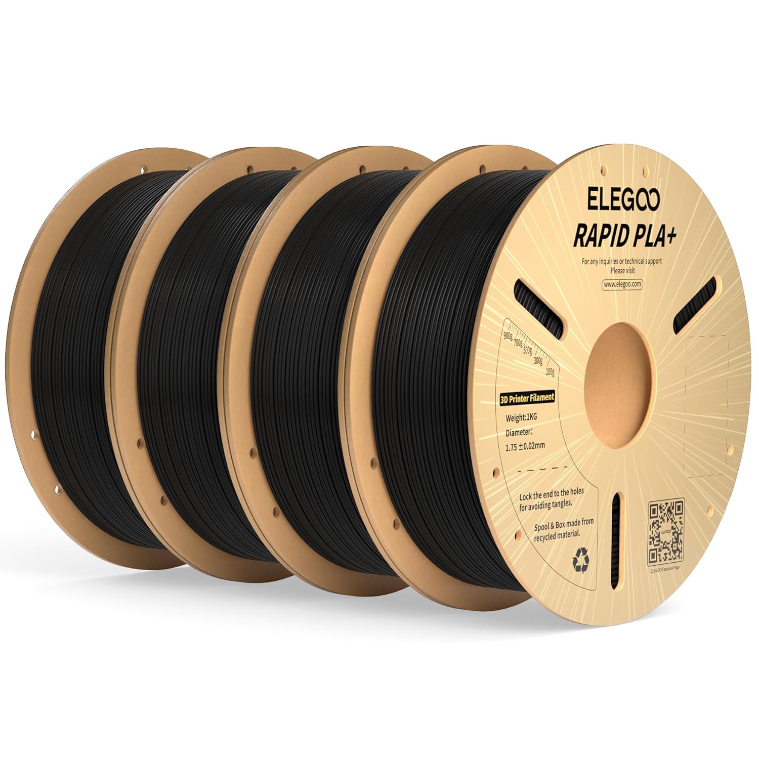 ELEGOO Rapid PLA Plus Filament 1.75mm Black for High Speed Printing