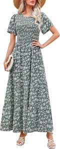 Kranda Women's Smocked Floral Maxi Dress - Flattering Flowing Fit