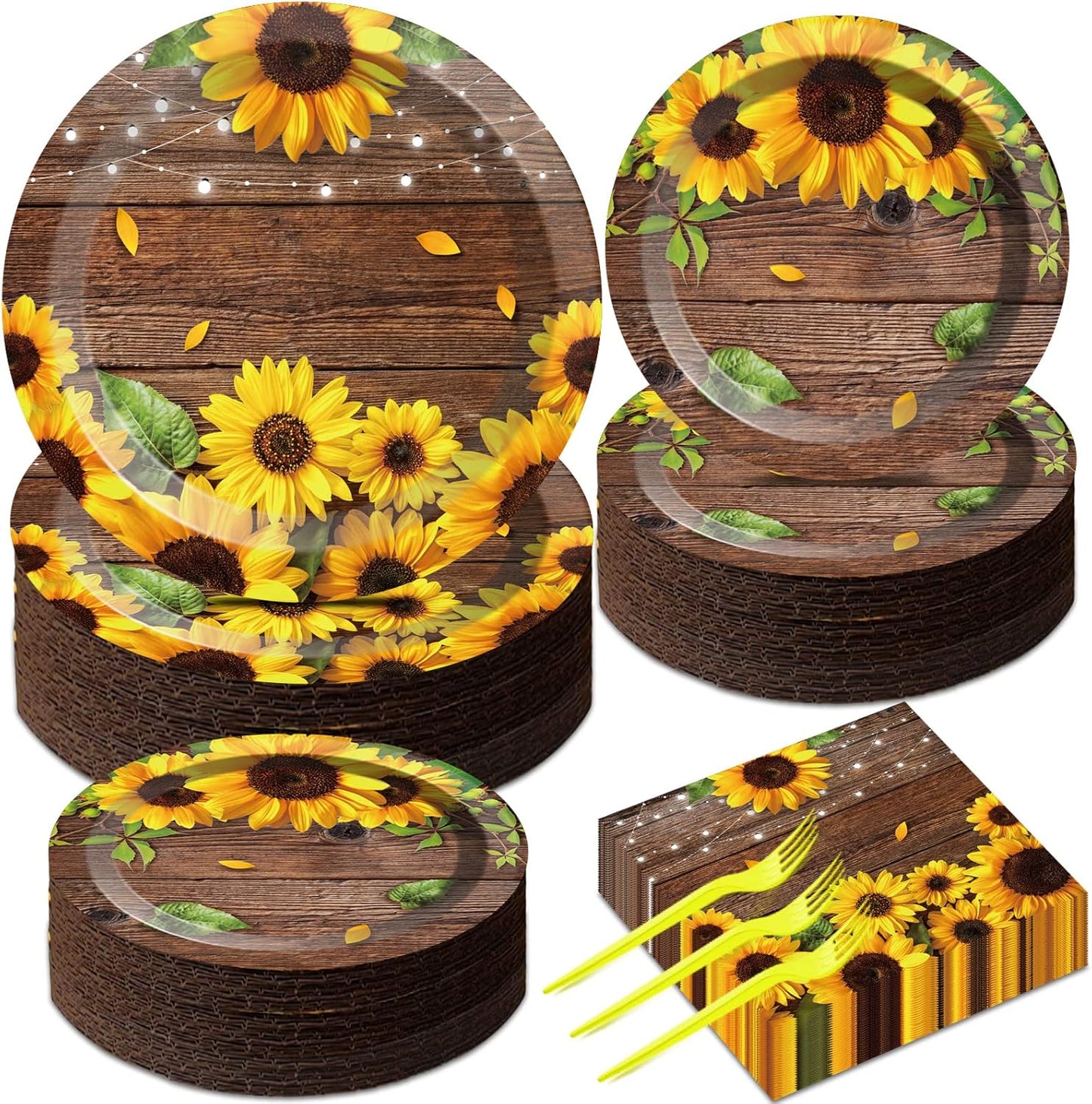 Sunflower Bridal Party Supplies Set for 50 Guests - 200 PCS