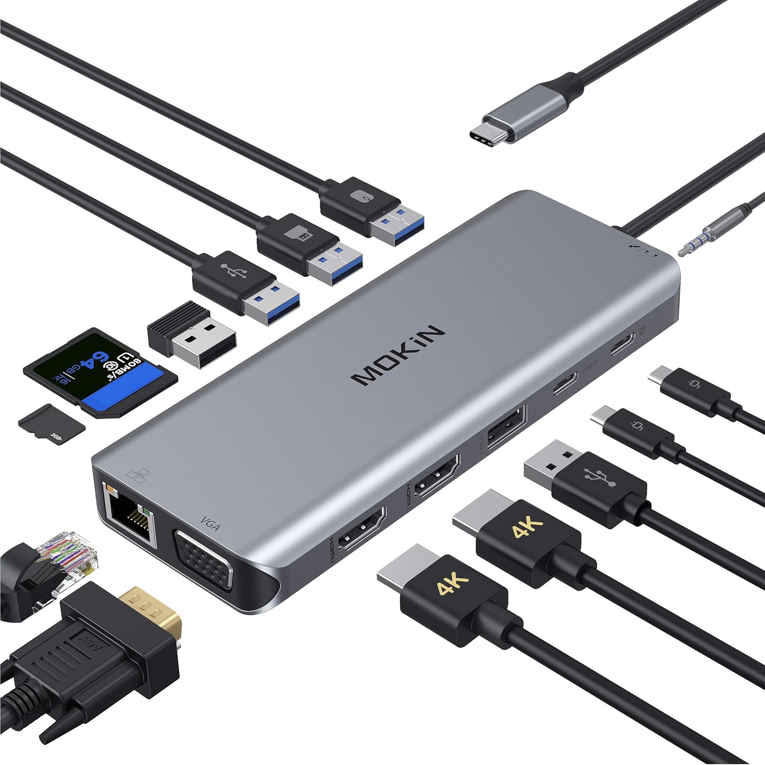 14 in 1 USB-C Docking Station for Dual Monitor Setup