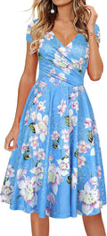 Women's V-Neck Cap Sleeve Floral Casual Dress - Flattering Fit Shoes