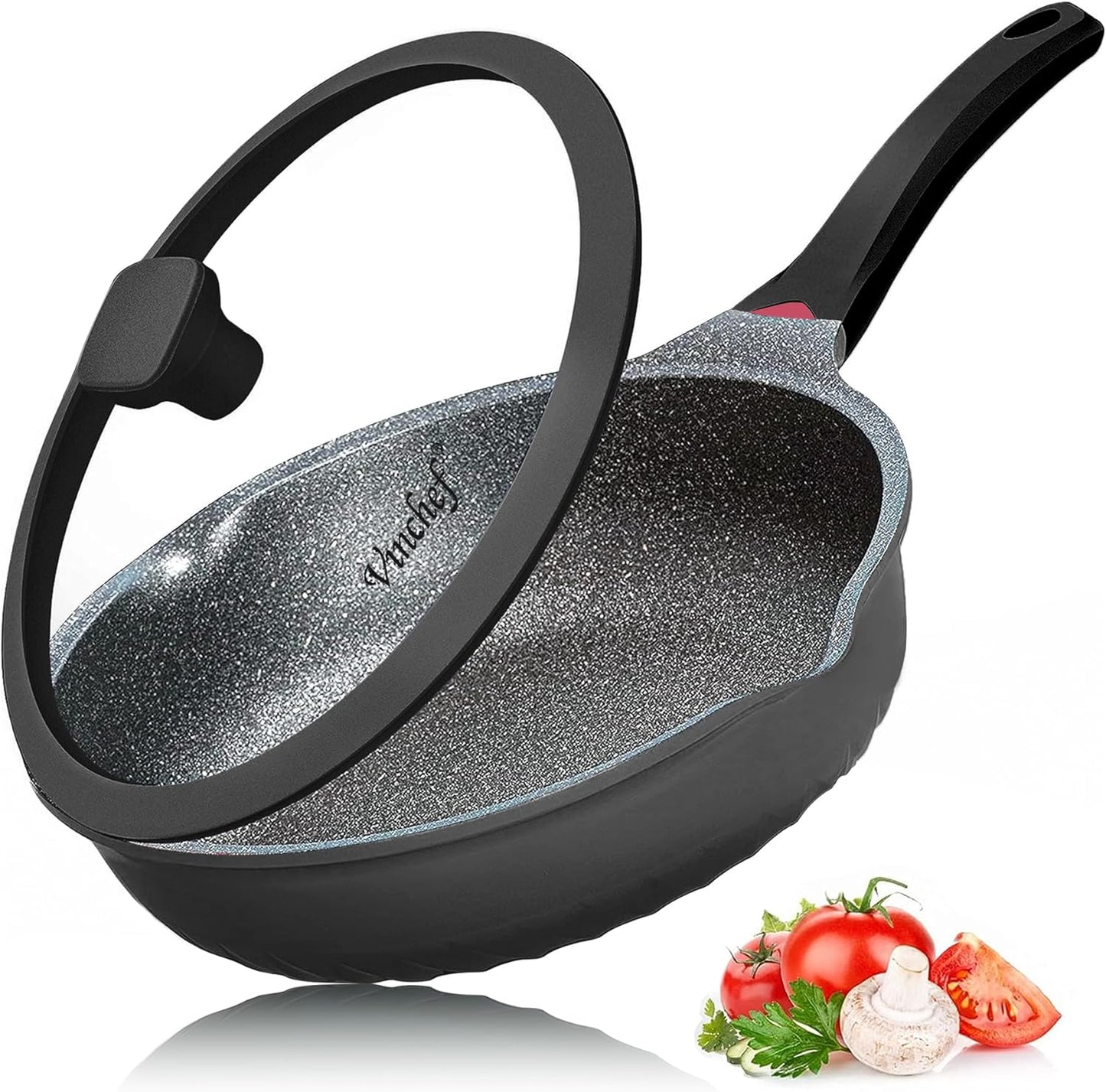 Vinchef Nonstick Skillet with Lid - 9.5In Aluminum Saute Pan