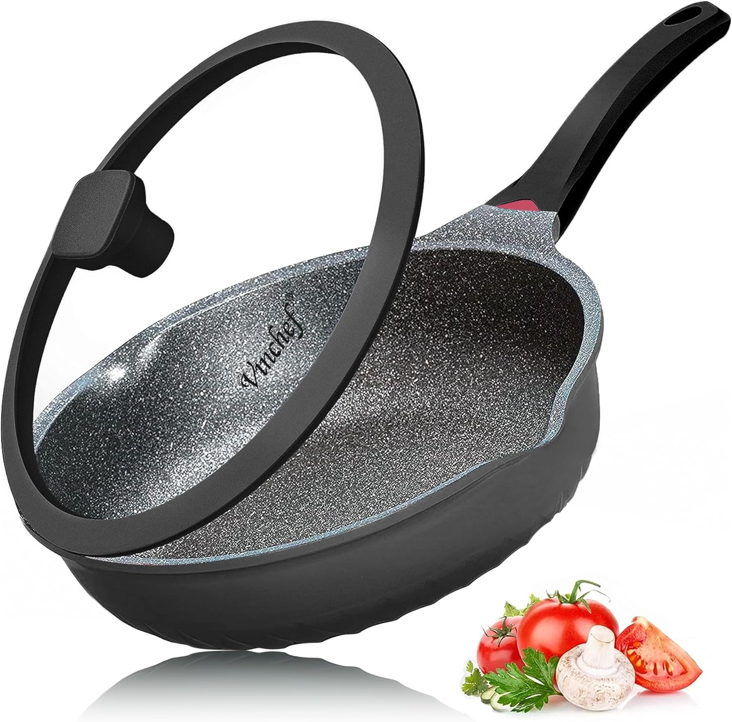 Vinchef Nonstick Skillet with Lid - 9.5In Aluminum Saute Pan