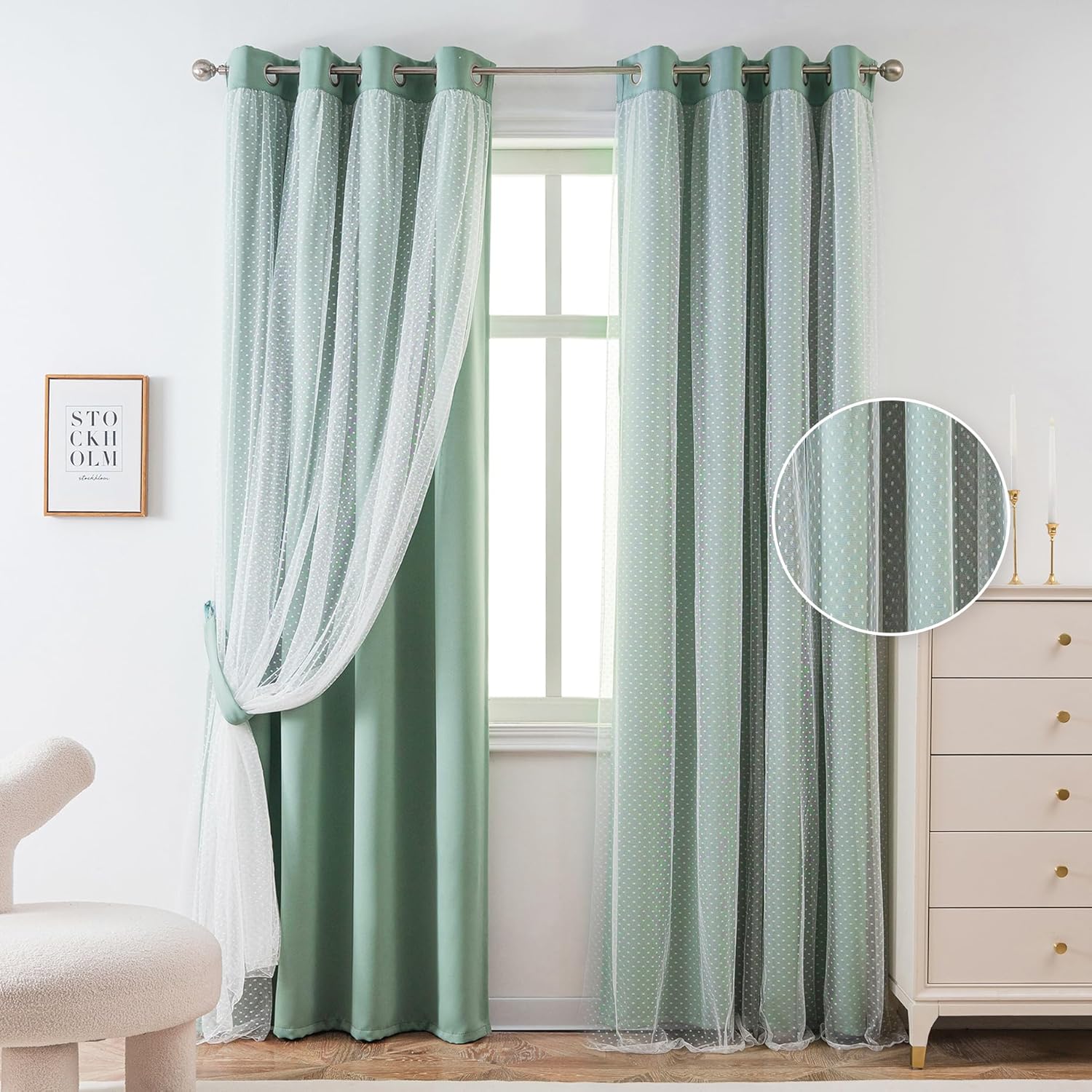 MYSKY HOME Girls Bedroom Curtains with Polka Dots Sheer Design