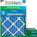 20x22x2 MERV 13 Air Filter 3-Pack - Smoke & Allergy Defense