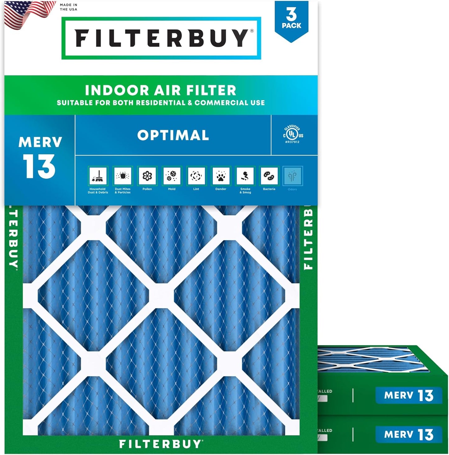 Filterbuy 20x24x2 Air Filter MERV 13 for Smoke & Allergy Defense