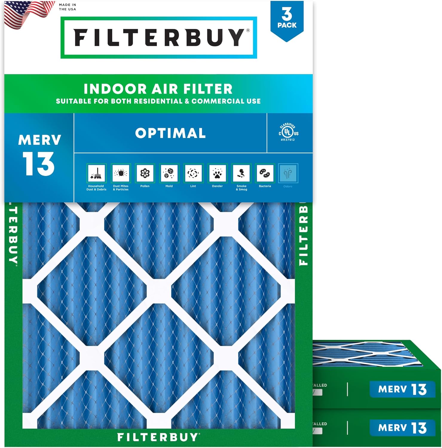 Filterbuy 20x24x2 Air Filter MERV 13 for Smoke & Allergy Defense