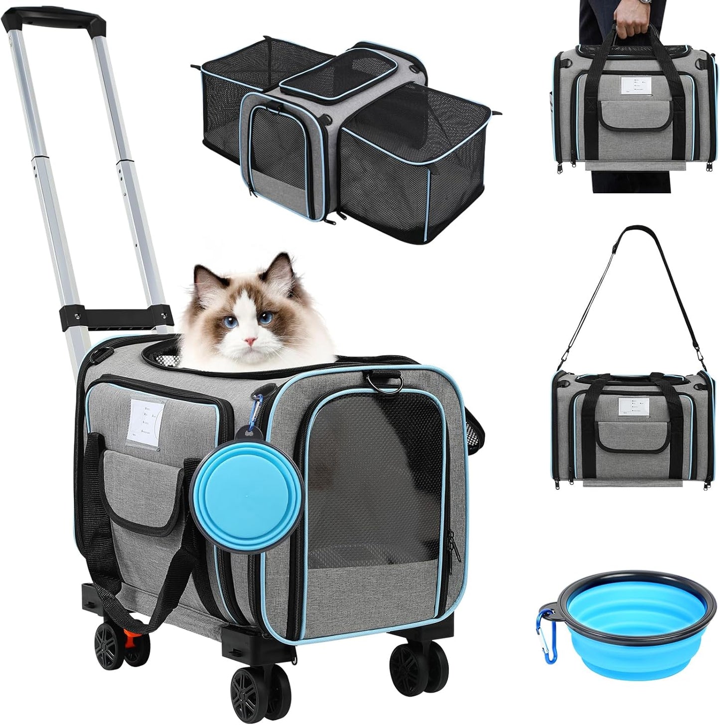 Expandable Pet Carrier with Wheels for Dogs and Cats Travel