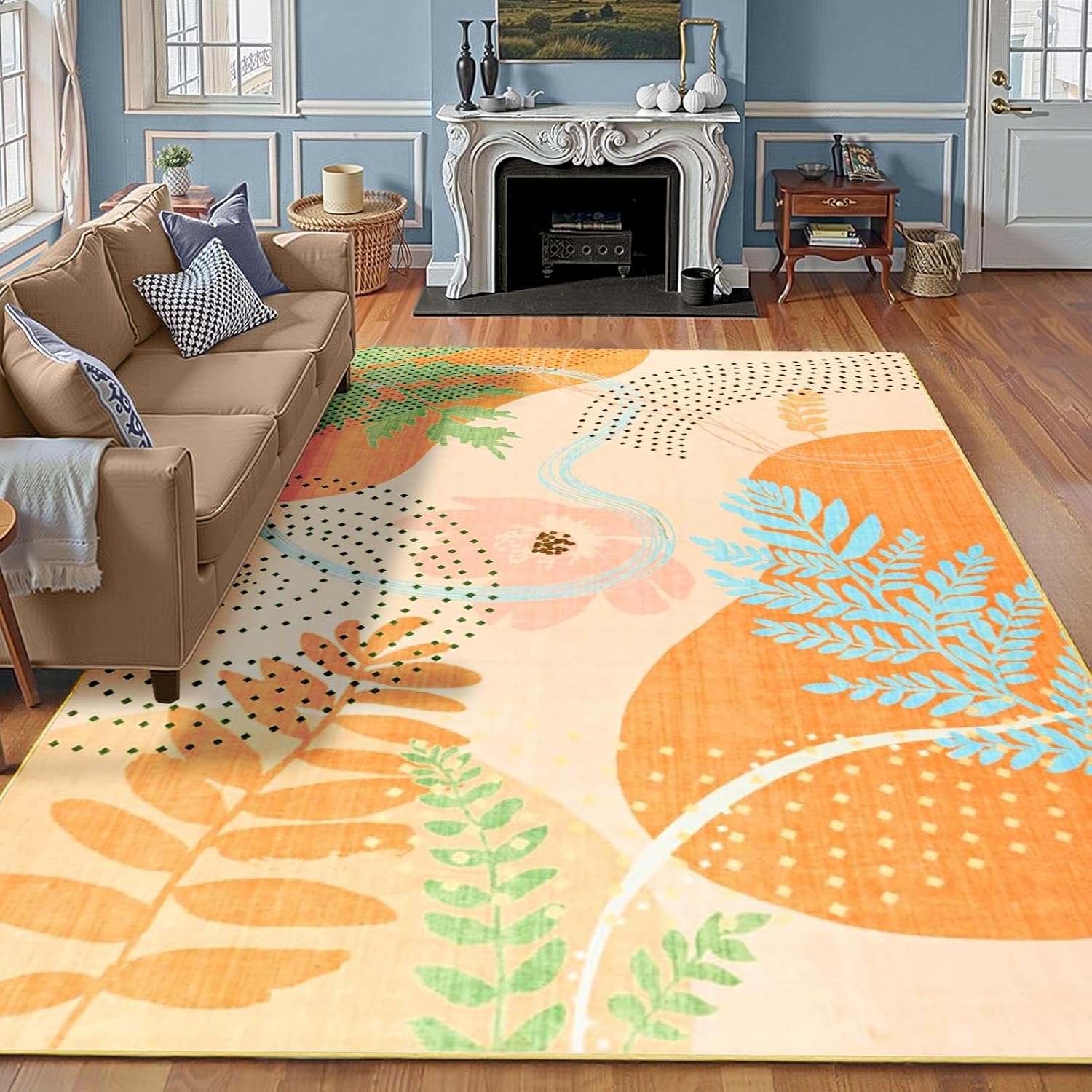 Faux Wool Boho Floral Area Rug 4x6 for Modern Spaces