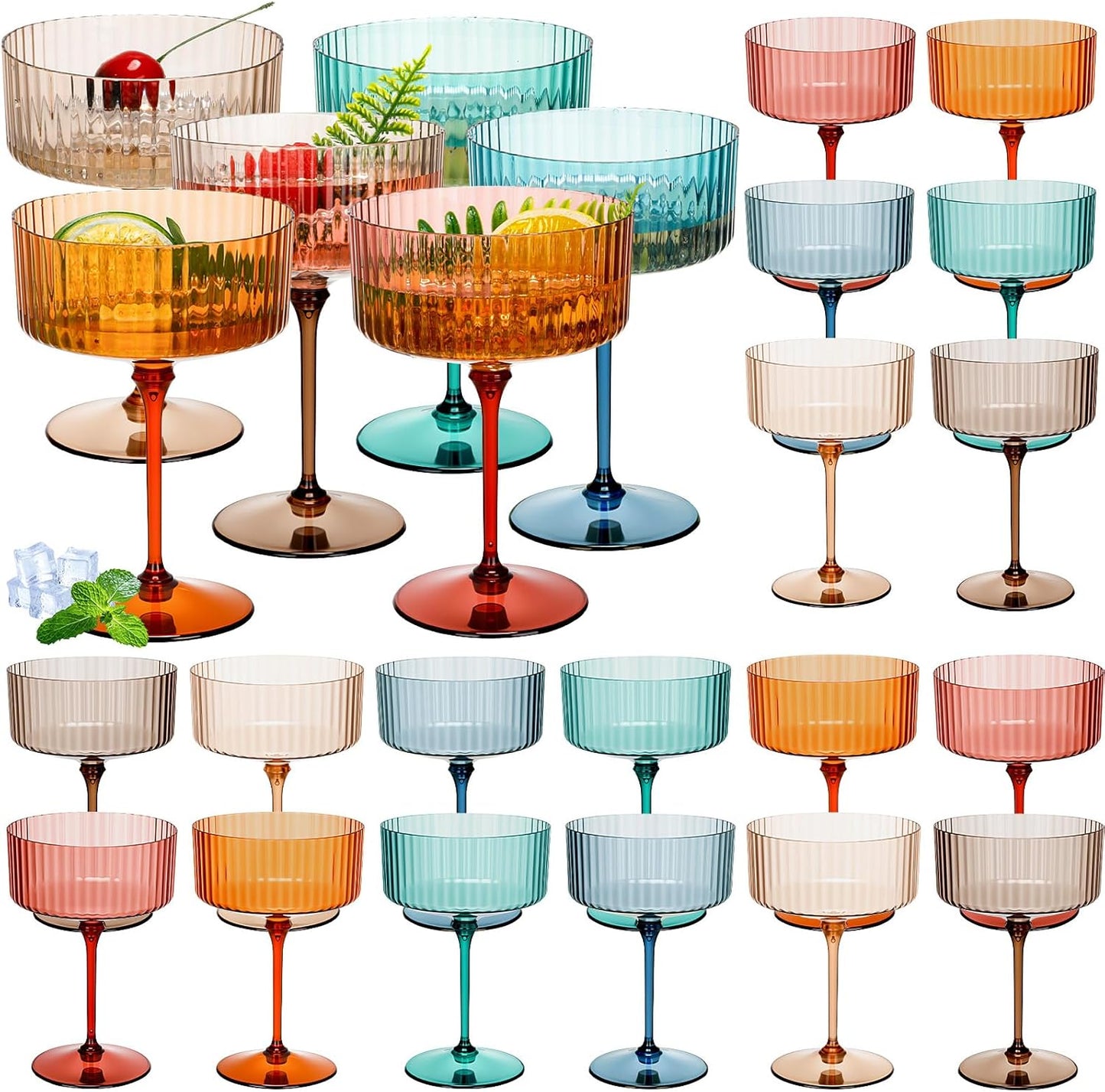 24 Pcs Ribbed Martini Glasses for Stylish Party Supplies
