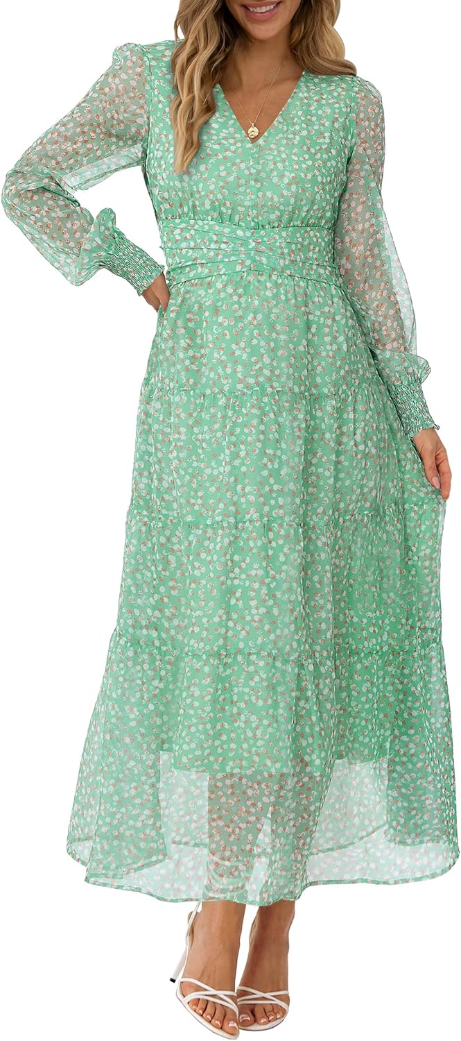 Womens Floral Long Sleeve Maxi Dress for Fall Weddings
