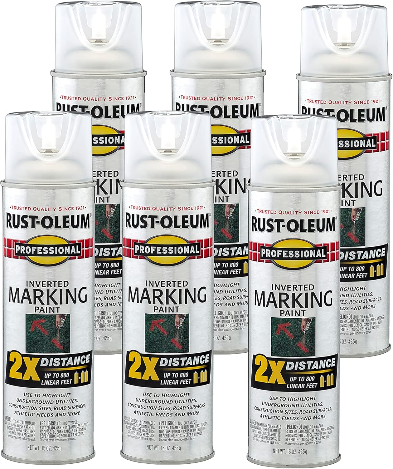 Professional 2X Distance Inverted Marking Spray Paint, 6 Pack