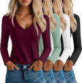 Neer 4 Pack Women's V Neck Long Sleeve Casual Tops - Loose Fit