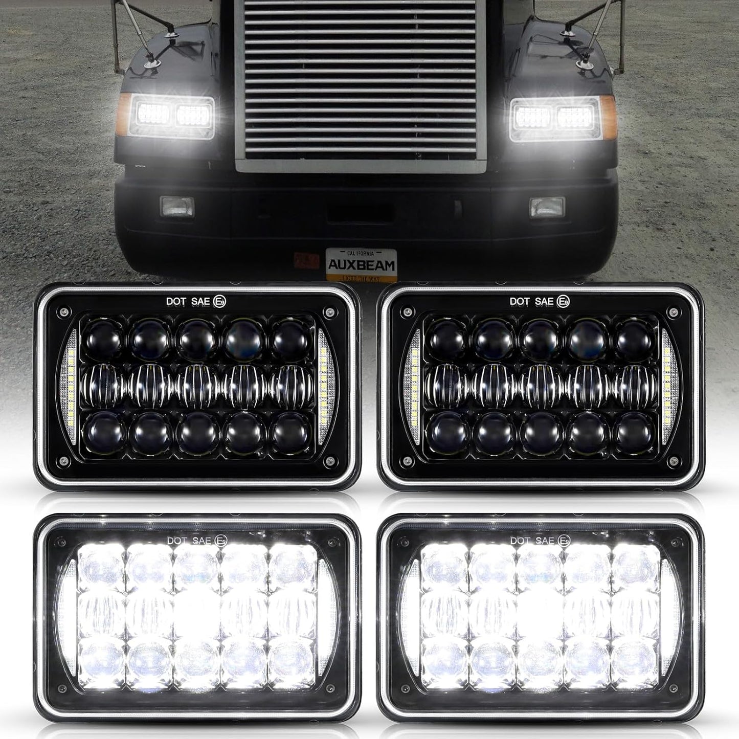 Auxbeam 4x6 LED Headlights for Peterbilt Kenworth Trucks