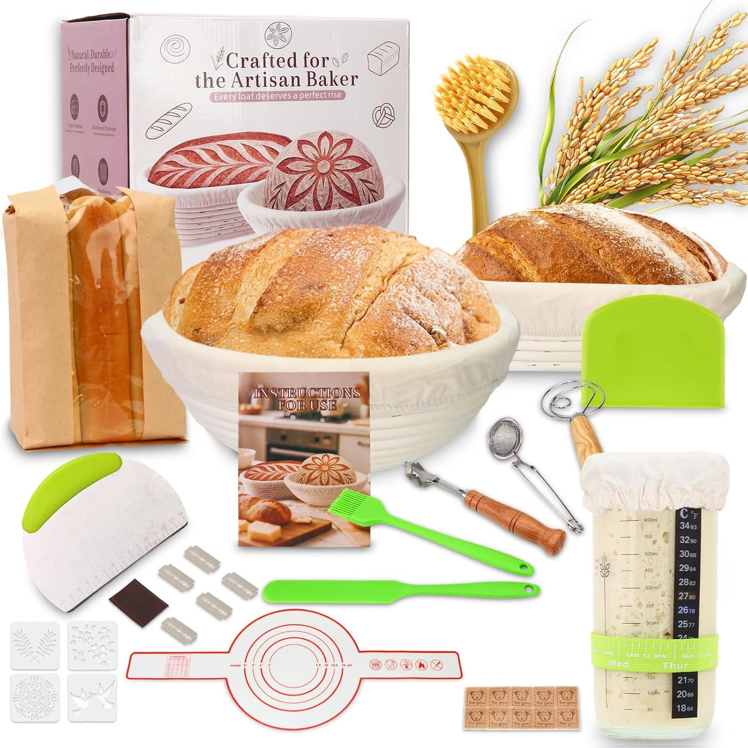 Sourdough Starter Kit with Round & Oval Proofing Baskets