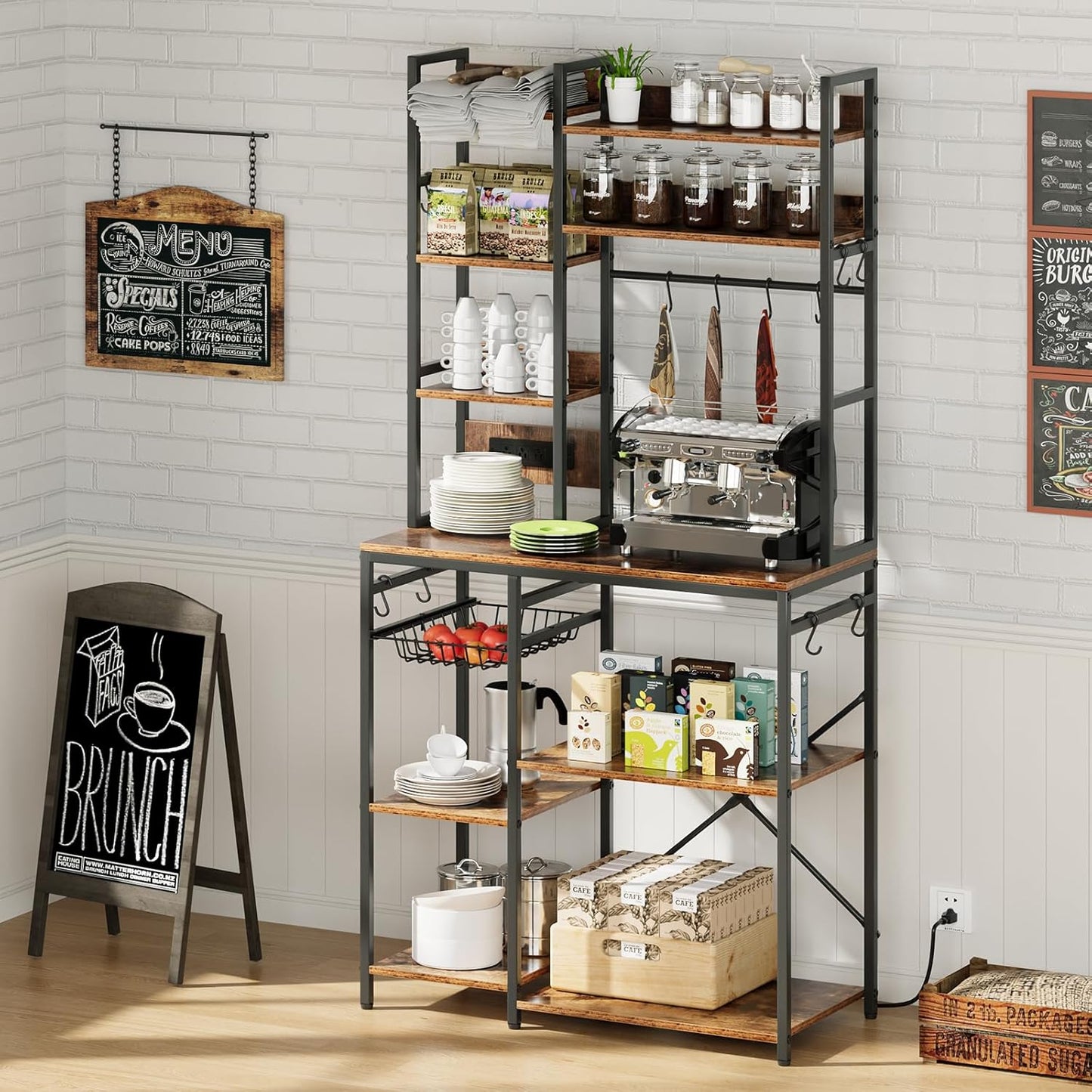Rustic Brown Baker's Rack: 7-Tier Space Saver