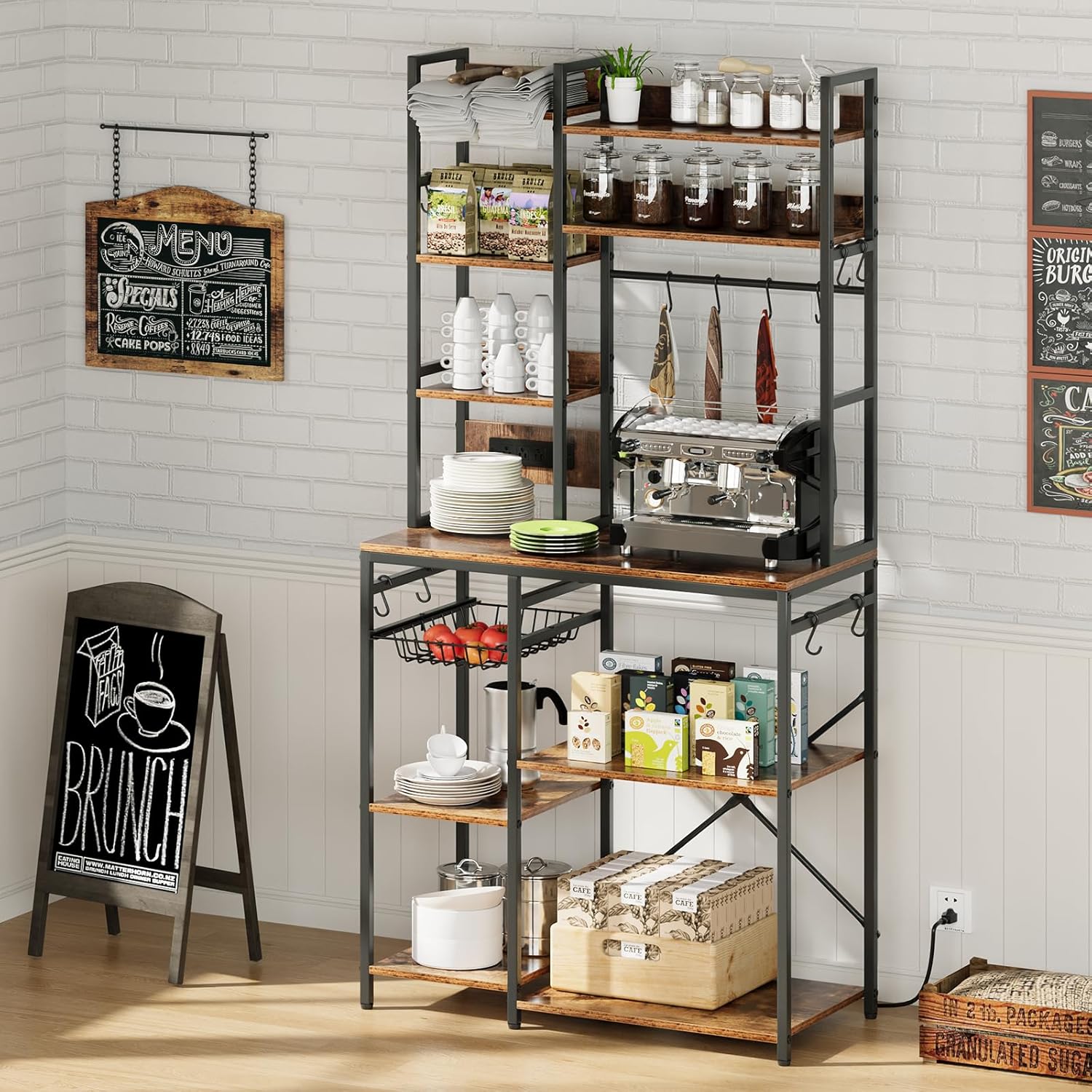 Rustic Brown Baker's Rack: 7-Tier Space Saver