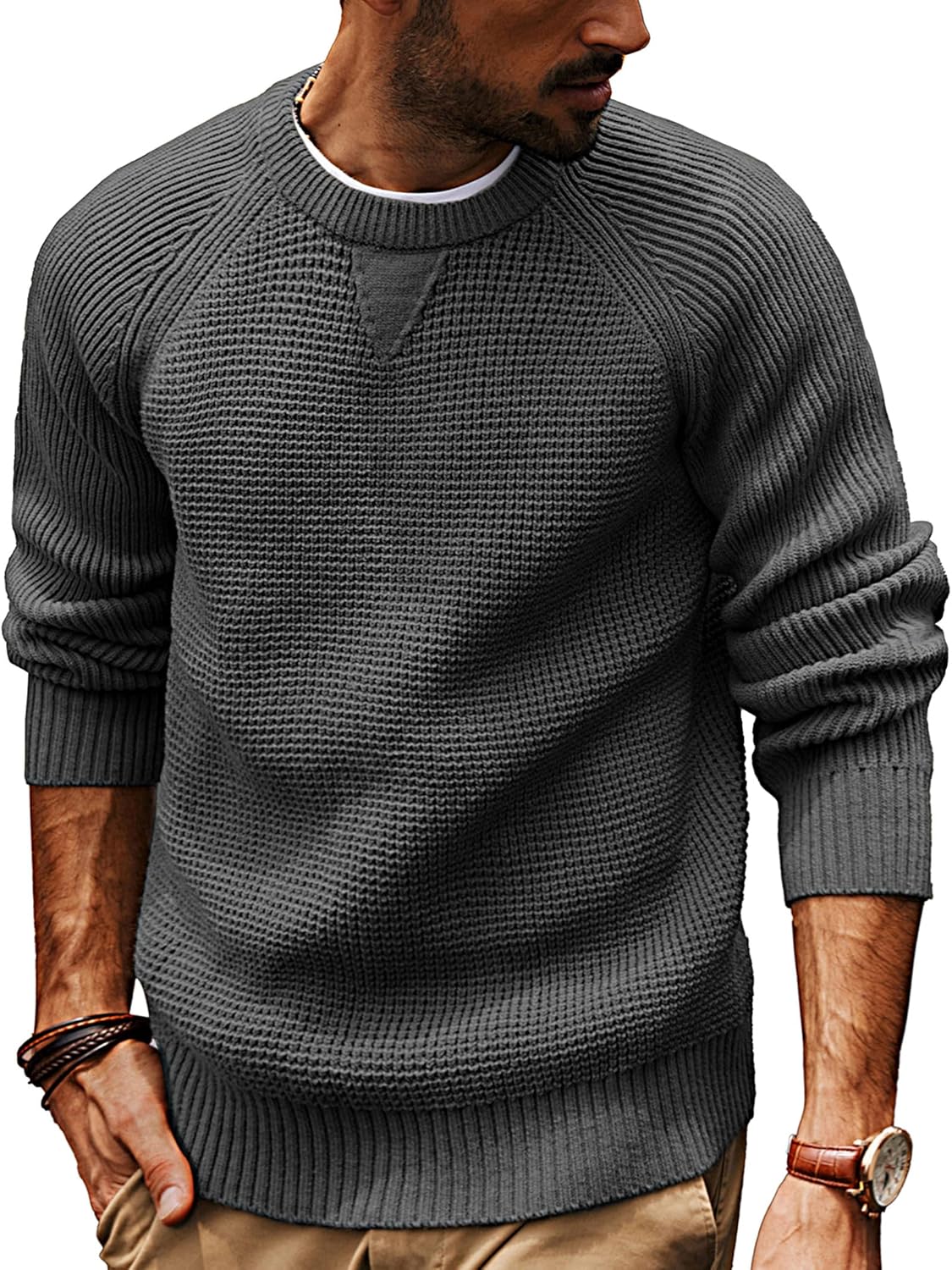 Stylish Waffle Knit Crewneck Sweater for Men by PJ PAUL JONES