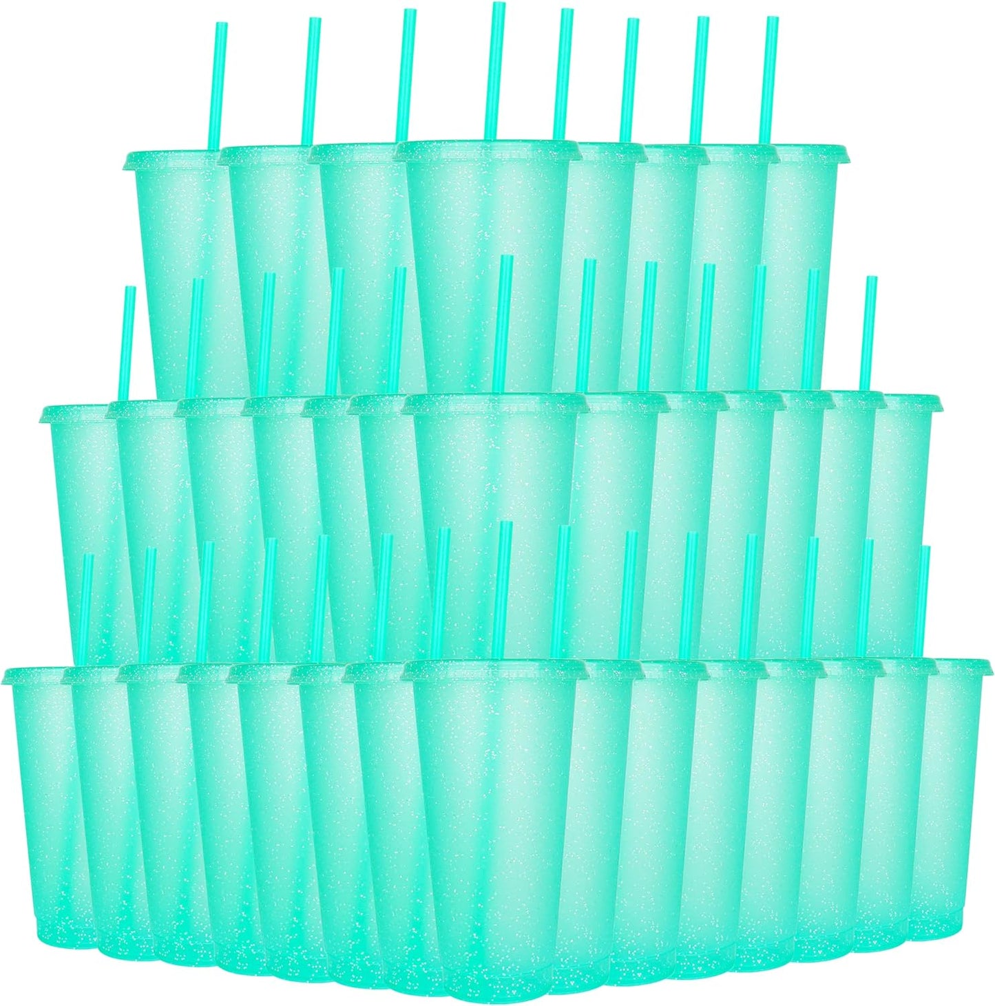 36 Pack Plastic Reusable Cups with Lids and Straws for Parties