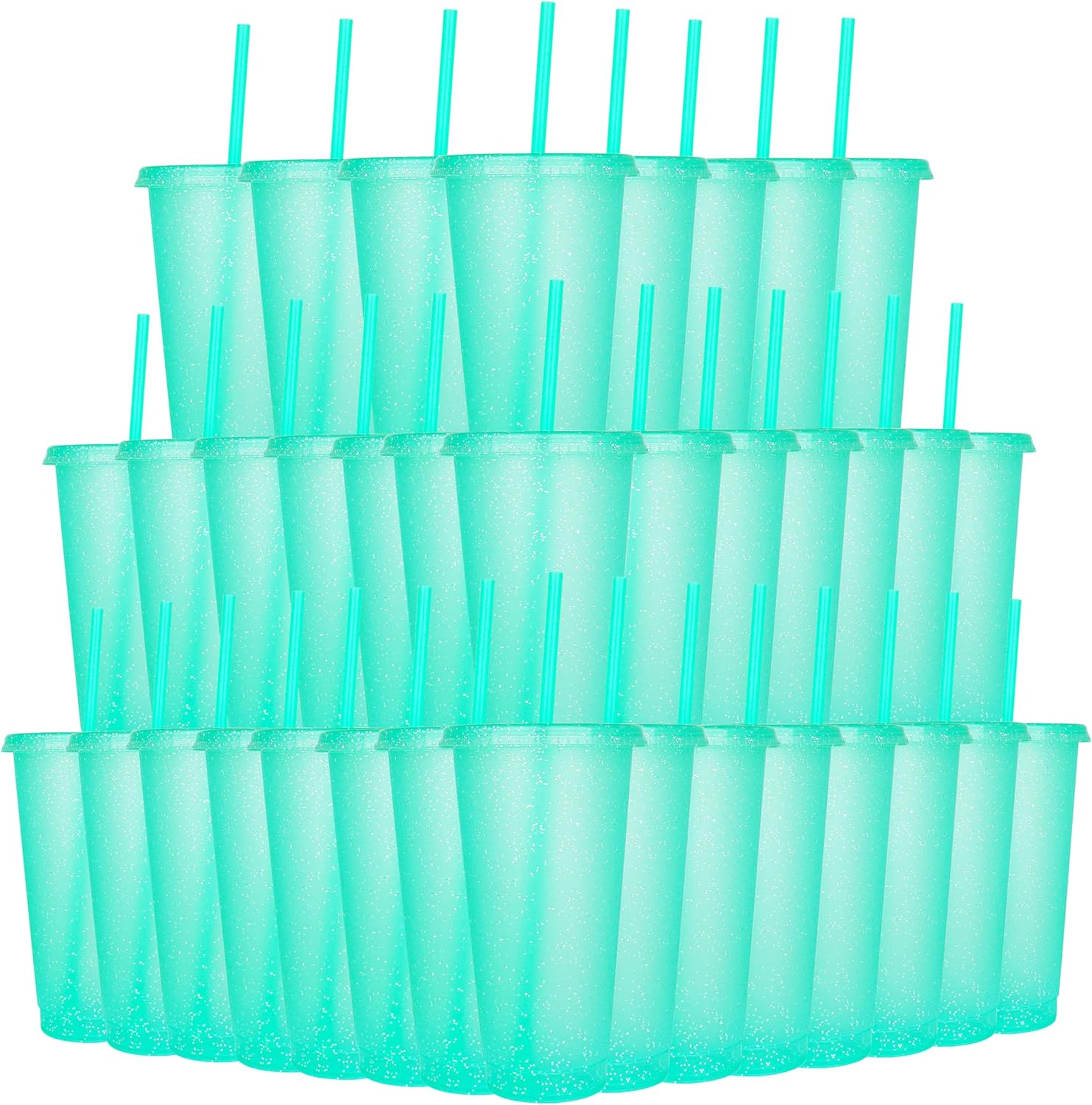 36 Pack Plastic Reusable Cups with Lids and Straws for Parties