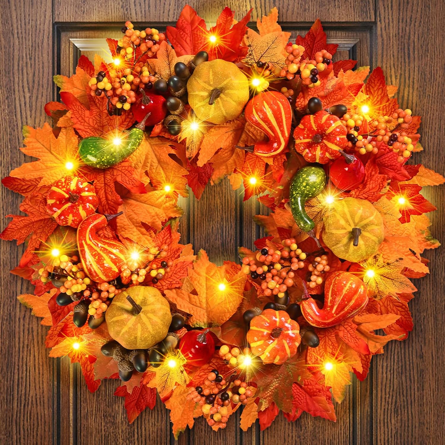 20 Inch Fall Wreath for Front Door with Welcome Sign Decor