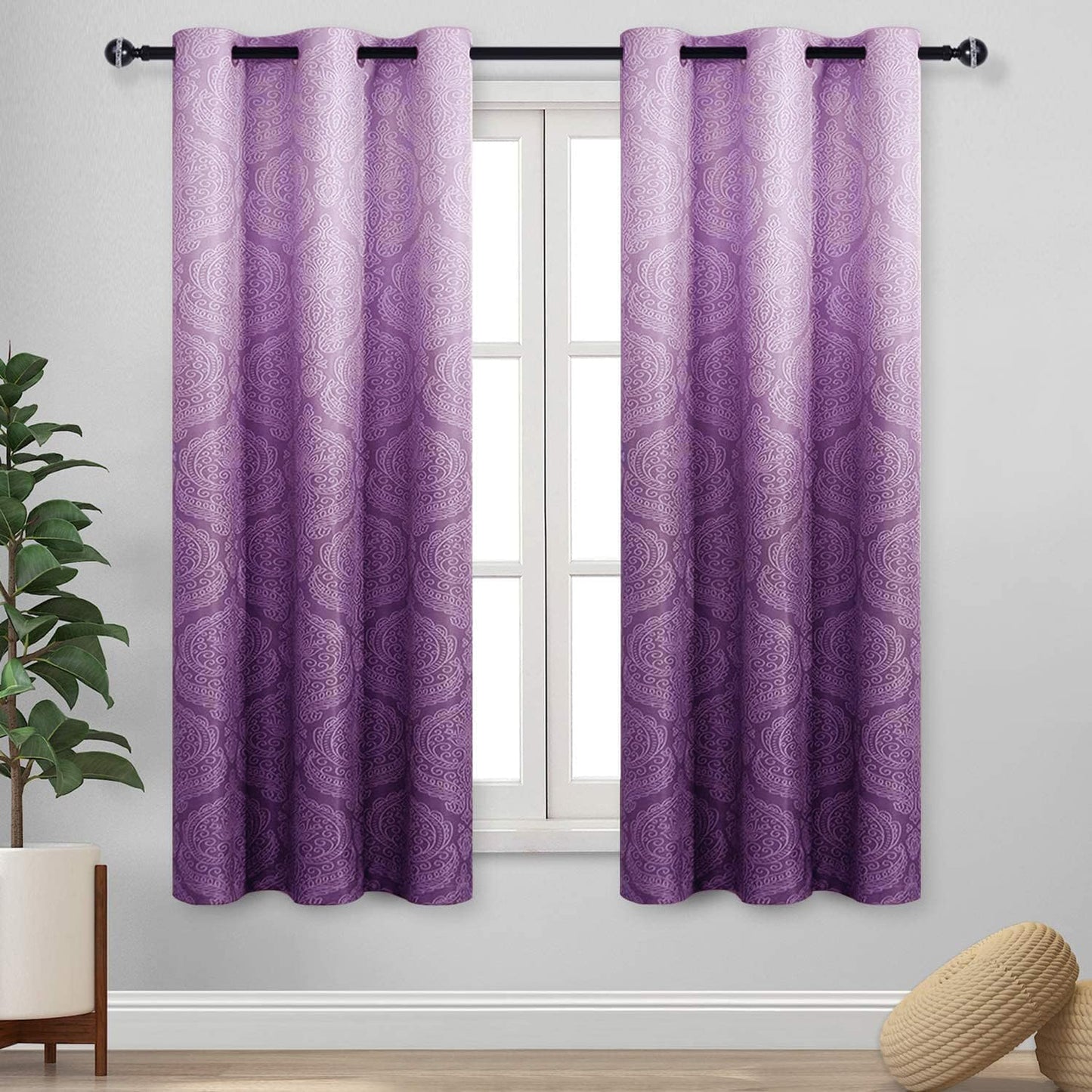 Ombre Blackout Curtains for Bedroom with Luxury Damask Pattern