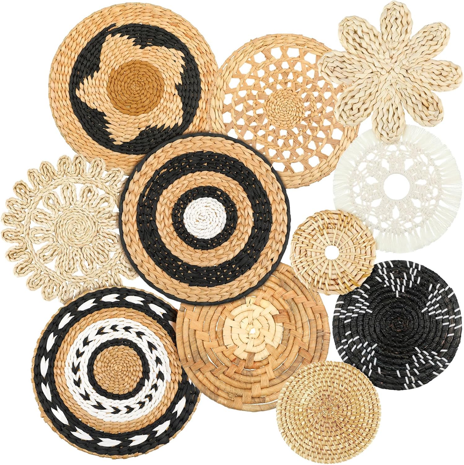 Boho Wall Basket Decor Set - 11 Pcs Woven Baskets for Home