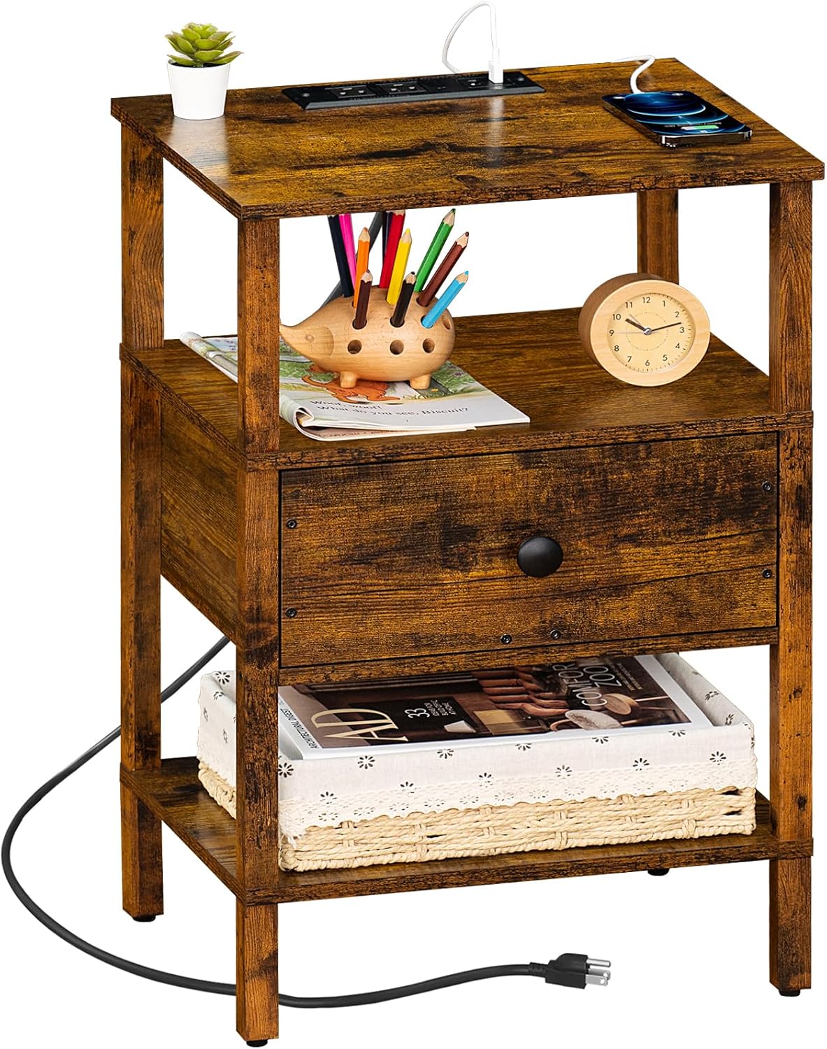 Versatile 3-Tier Nightstand with USB Ports for Small Spaces