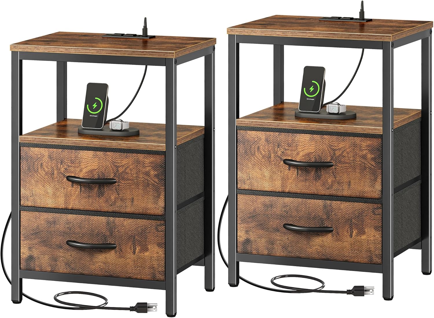 Huuger Nightstands Set of 2 with Charging Station and Drawers