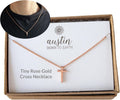 Rose Gold Tiny Cross Necklace - Dainty Small Cross Pendant
