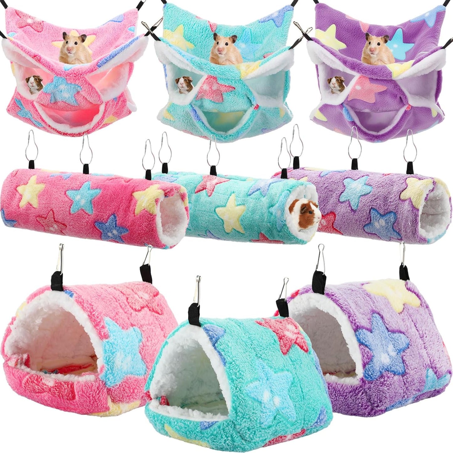 9 Pieces Rat Hammock Set for Guinea Pig and Ferret Playtime