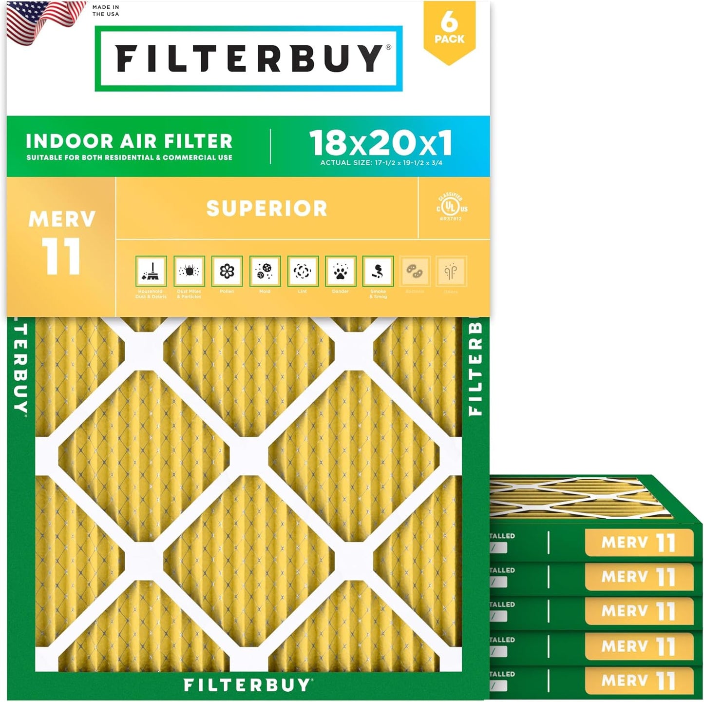 Filterbuy 18x20x1 Air Filter MERV 11 for Pet & Allergy Defense