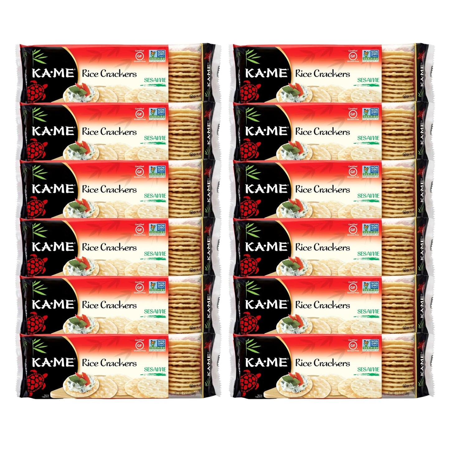Ka-Me Rice Crackers Gluten Free Sesame Flavor - Pack of 12