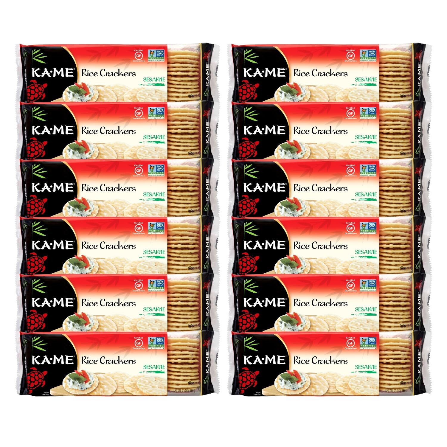 Ka-Me Rice Crackers Gluten Free Sesame Flavor - Pack of 12