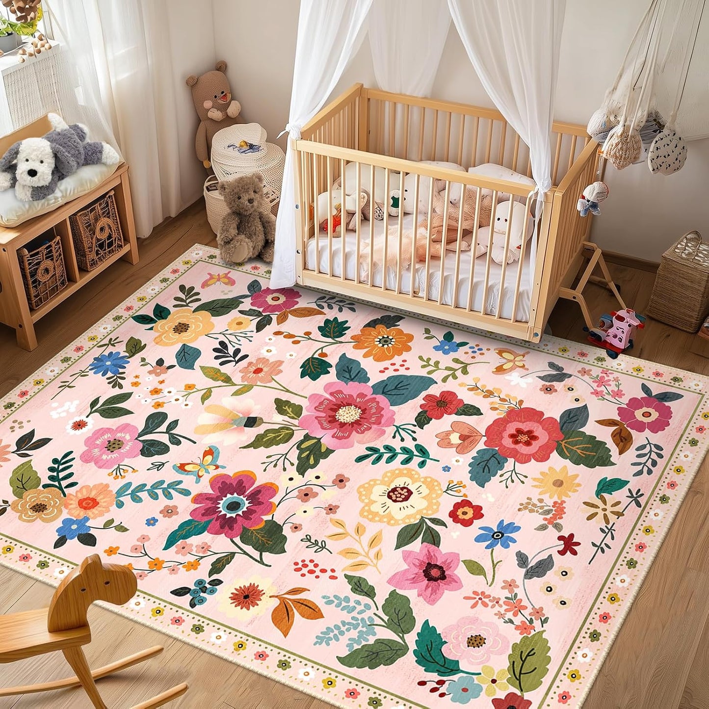Floral 5x7 Area Rug Soft Print Boho Carpet Non Slip Doormat