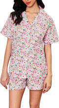 LUBOT 100% Cotton Pajamas for Women Short Sleeve 2 Piece Set