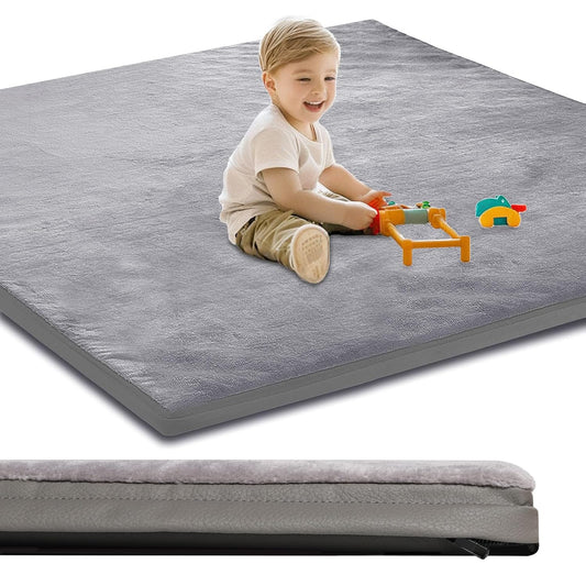 Baby Play Mat for Floor, Soft Velvet Non-Slip Leather Design