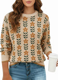 Womens Fall Pullover Sweater Oversized Floral Crewneck - Cozy Style