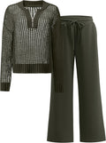 ANRABESS Womens 2 Piece Outfits 2025 Fall Crochet Knit Half Zip