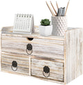 Vintage Wood Desk Organizer with Drawers - Compact Farmhouse Storage