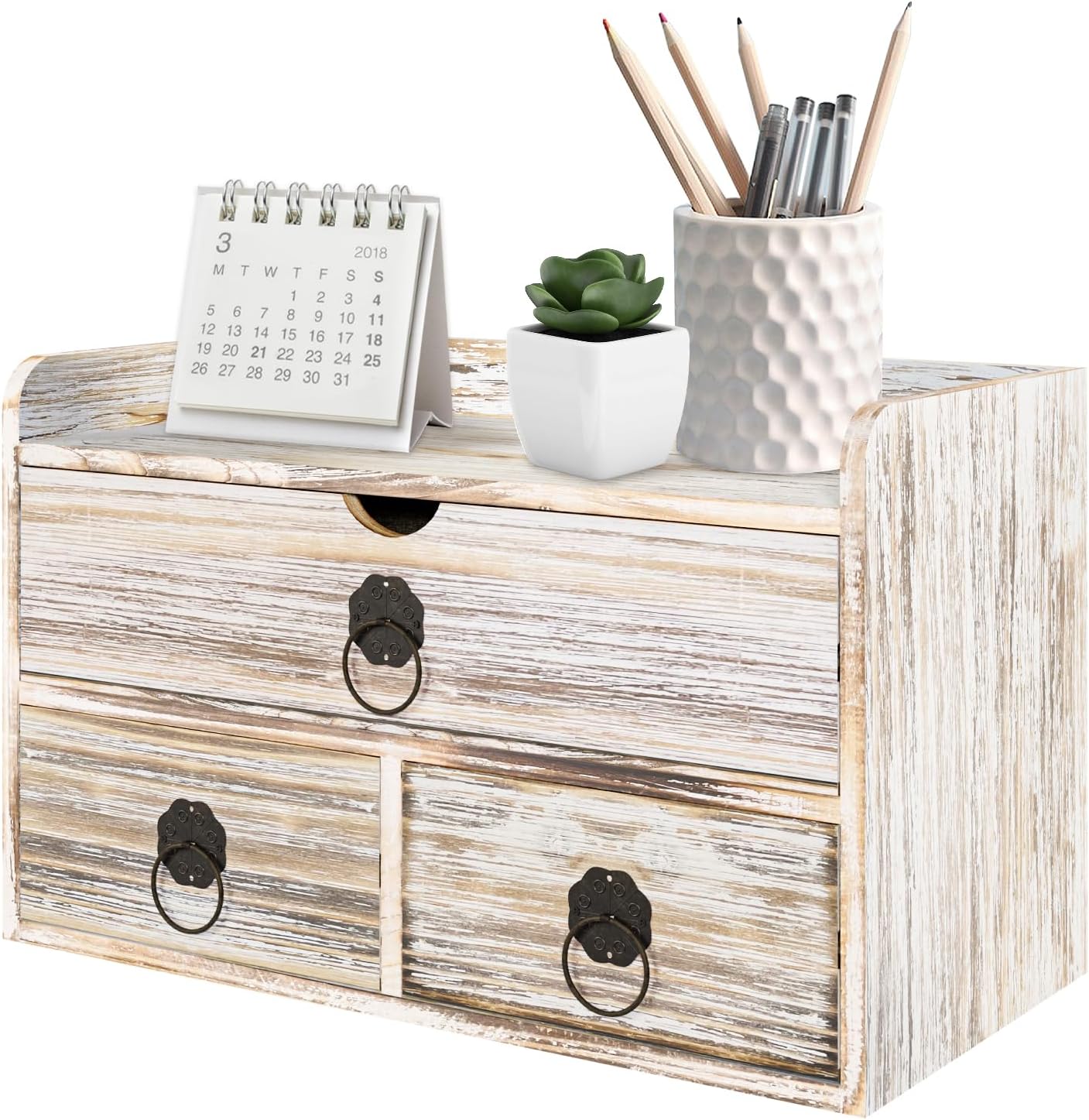 Vintage Wood Desk Organizer with Drawers for Home and Office