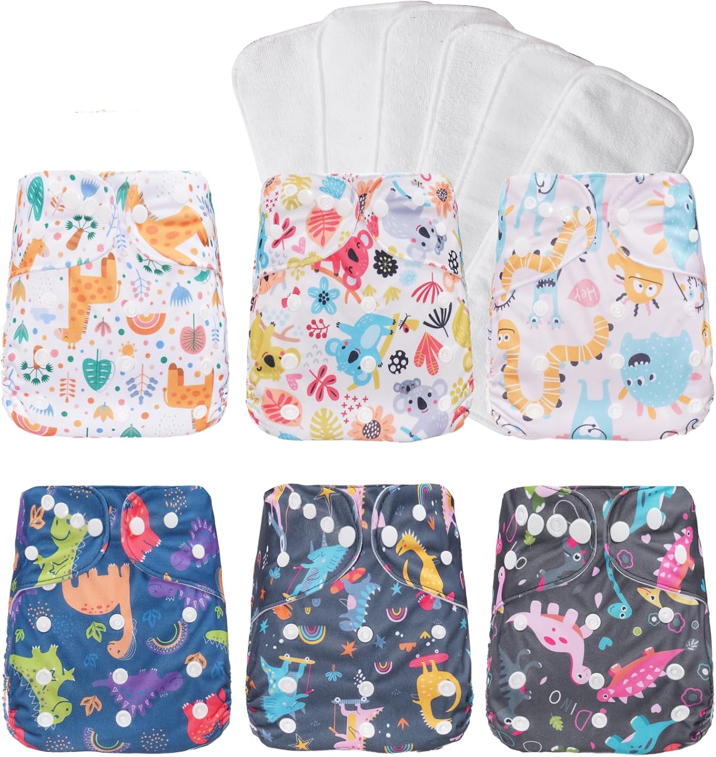 6-Pack Adjustable Baby Cloth Diapers - Stay Clean & Eco-Friendly!