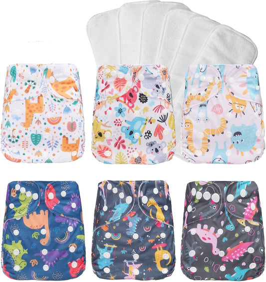 6-Pack Adjustable Baby Cloth Diapers - Stay Clean & Eco-Friendly!