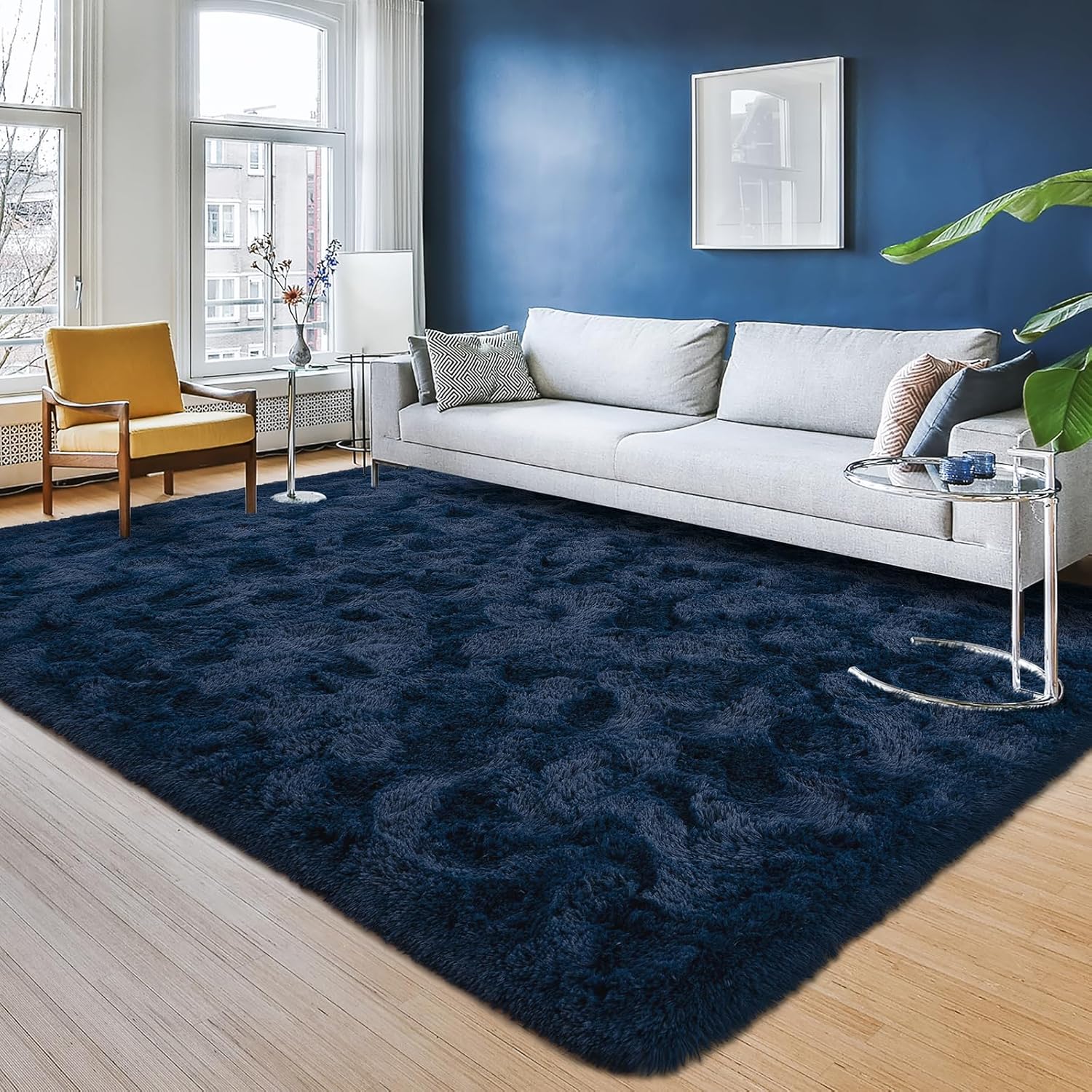 Przemy Navy Blue Area Rug for Living Room, Soft Fluffy Carpet