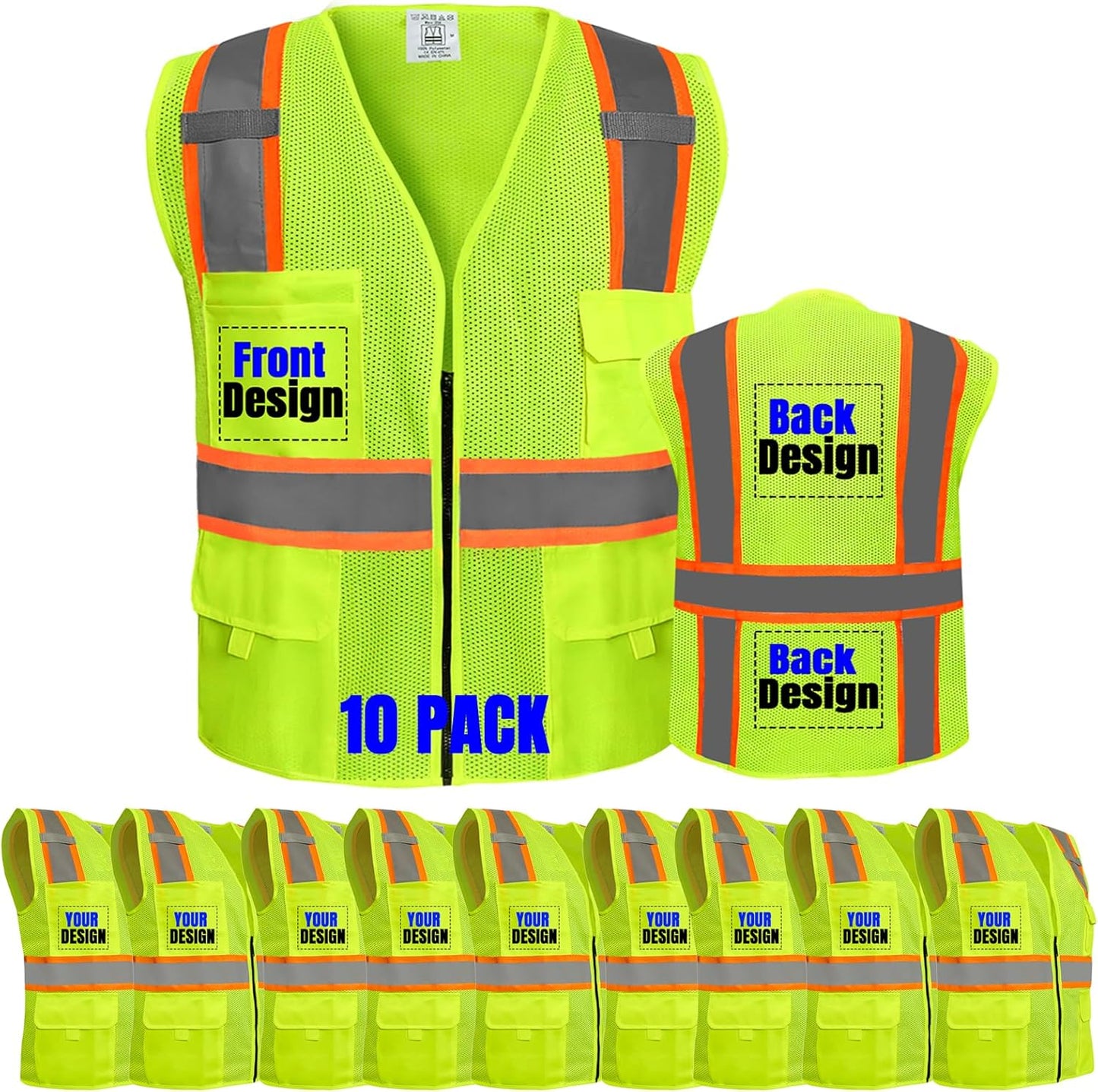 Custom Safety Vest with Logo Class 2 High Visibility Reflective