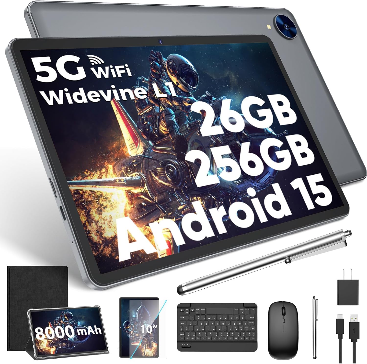 Android 15 Tablet with Keyboard, 26GB RAM, 256GB ROM and More